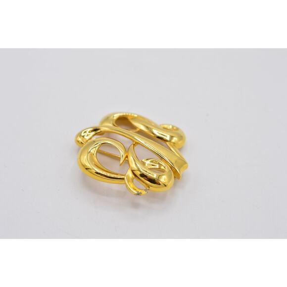 Monet Vintage Statement Pin Brooch Script Shiny Gold Abstract Signed 1980s BinAC - Picture 8 of 9